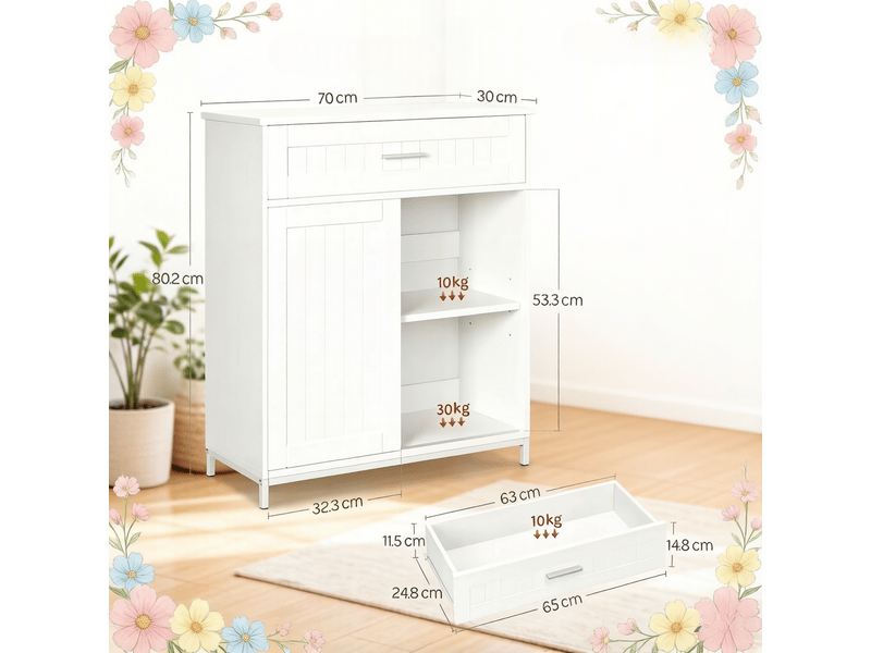  Buffet de cuisine avec porte coulissante et étagère réglable - lpospi - rangement mdf métal blanc 70 × 30 × 80,2 cm  - Conforama D
