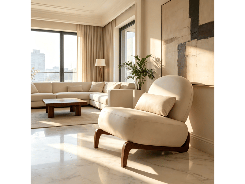 Fauteuil d'appoint blanc - chaise lounge sans accoudoirs en velours avec pieds en bois massif pour salon et chambre - Conforama E