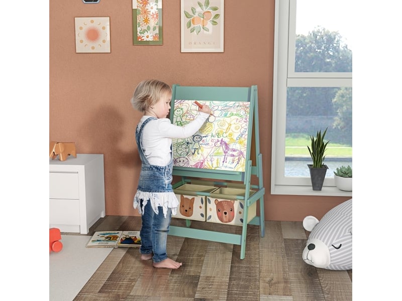  Chevalet enfant 3-en-1 54 x 46,5 x 93 cm – vert – tableau noir, whiteboard et rangements  - Conforama B