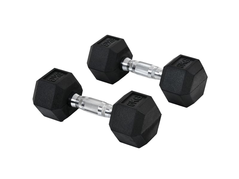  Lot de 2 haltères hexagonaux 2 x 6 kg noirs en métal, poignées antidérapantes pour entraînement  - Conforama A