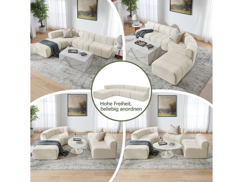  Canapé d'angle modulable - 4 places - modules combinables - matériau chenille - mousse haute résilience Beige - Conforama C