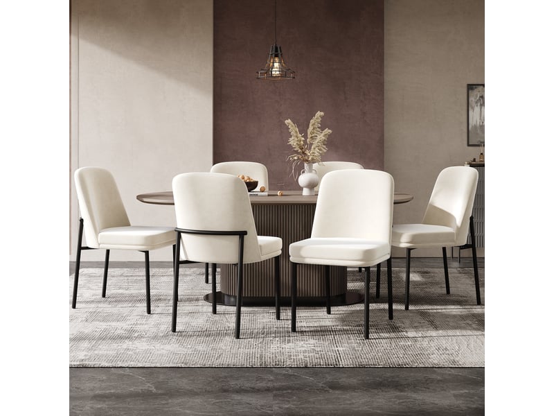  Chaise de salle à manger lot de 6 avec assise rembourrée  - structure métal, velours beige 42,5 × 53 × 82 cm  - Conforama C