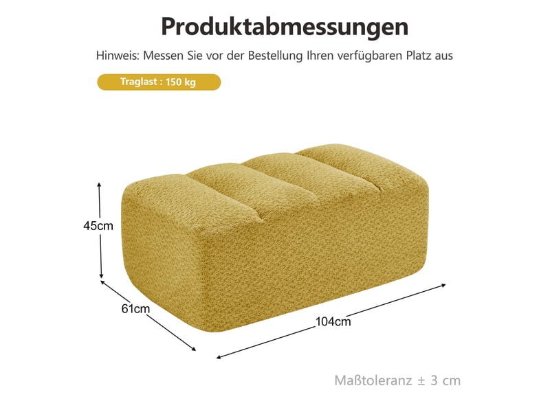  Pouf brravo en tissu polaire texturé, jaune, siège d’appoint confortable  - Conforama C