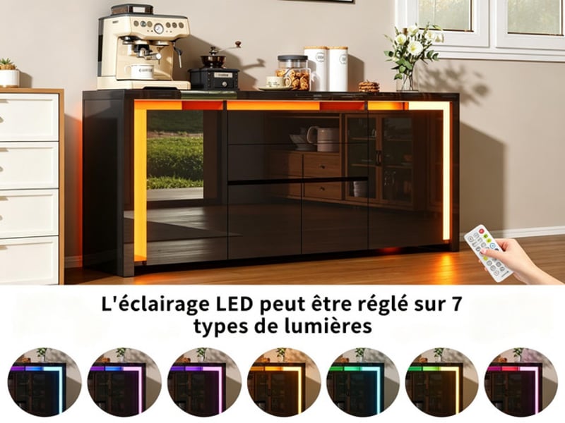  Buffet 4 porte(s) 2 tiroir(s) ezssw - 160 cm coloris noir  - Conforama E