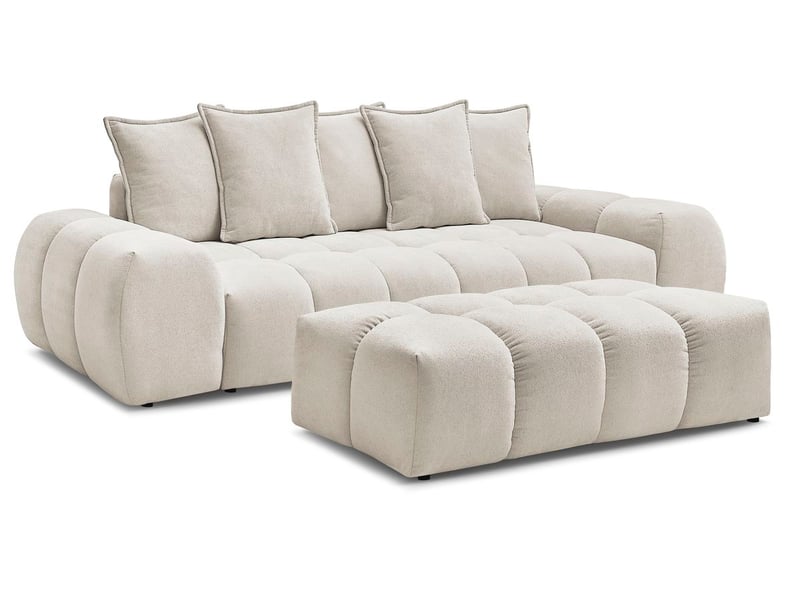 Bobochic canapé droit fixe 3 places everest tissu texturé avec pouf beige EVEREST - Conforama A
