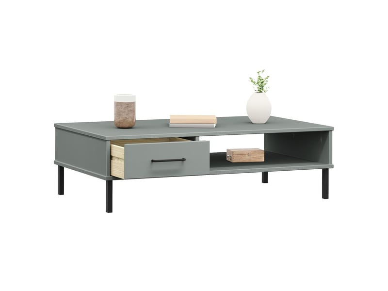  Table basse | table d'appoint salon avec pieds en métal gris bois pin massif oslo  - Conforama C