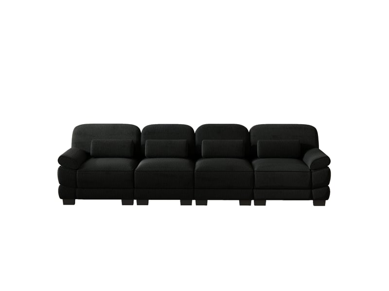 Canapé modulable xl 4 places en velours côtelé noir avec coussins lombaires confortables - Conforama A
