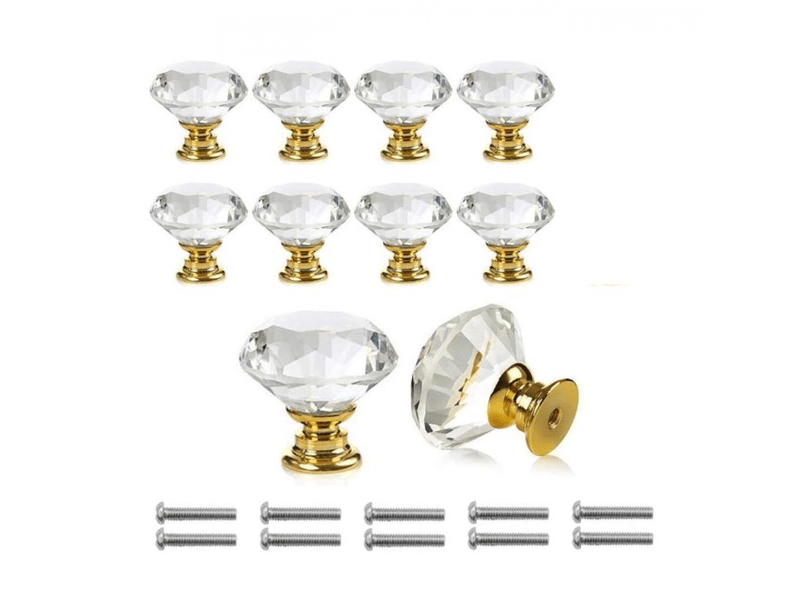 10 pièces boutons de porte transparents en cristal en forme de diamant pour portes, meubles, tiroirs, armoires décoration avec vis  - Conforama A