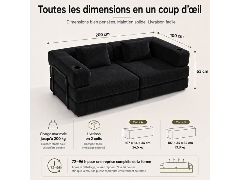 Canapé-lit pliable sans cadre, en tissu velours - Conforama W