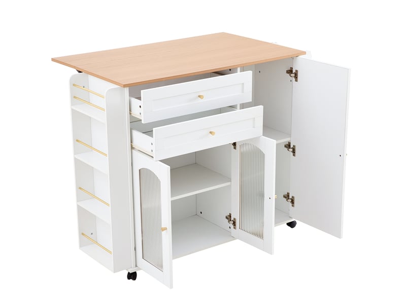  Îlot de cuisine mobile 110x70x99 cm avec plateau rabattable blanc et naturel  - Conforama A