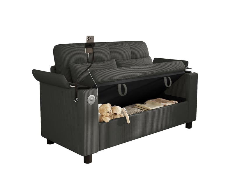  Canapé 2 places 136,5x79,5x83,6 cm rangement intégré bois gris  - Conforama A