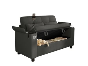 Canapé droit fixe <strong>FLORAGRACE</strong> <strong></strong> 2 places Velours côtelé gris avec coffre de rangement