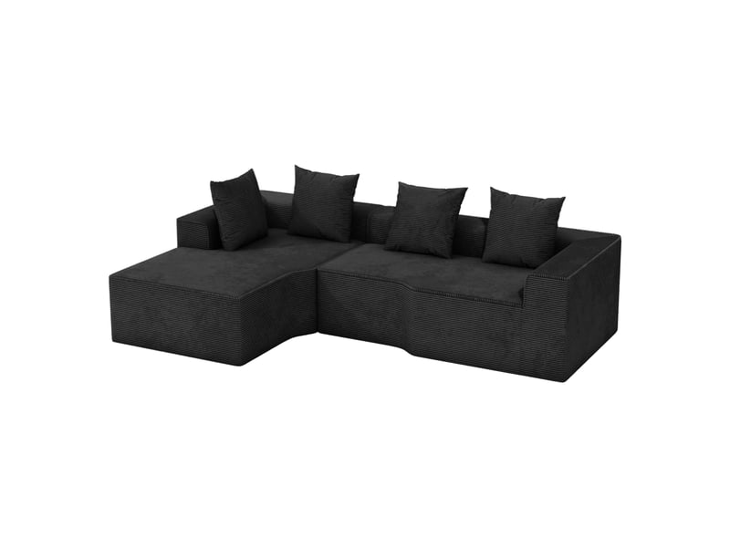  Canapé d'angle gauche modulaire 3 places compressé en velours côtelé,mousse haute densité,sans assemblage,canapé de salon,270x152x59cm,noir 270x152x59CM - Conforama A