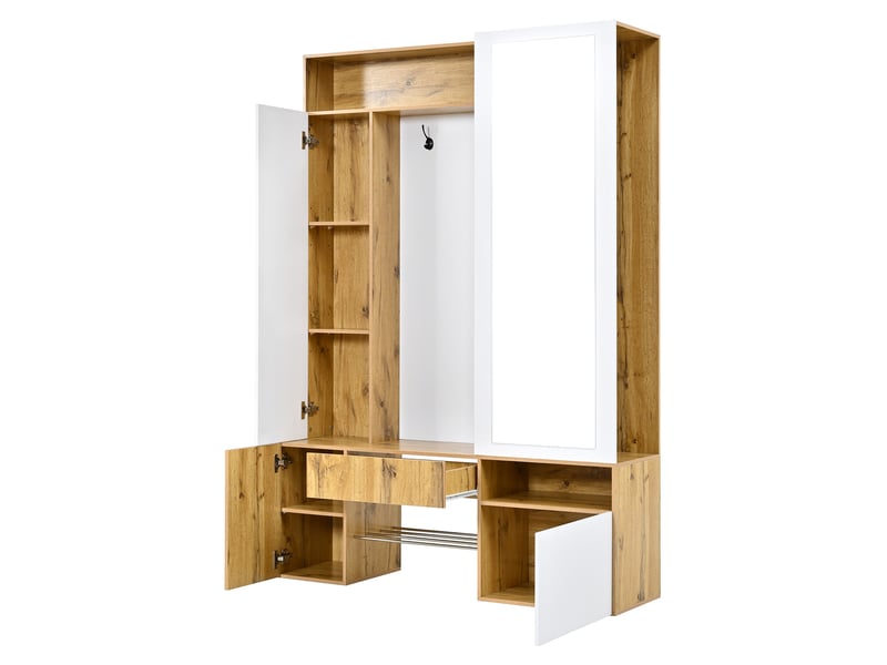  Vestiaire d'entrée 127x35x180,5 cm, miroir, penderie avec tringle et patères, meuble à chaussures, mdf, blanc et naturel OMNIGLINT TRADING LTD - Conforama D