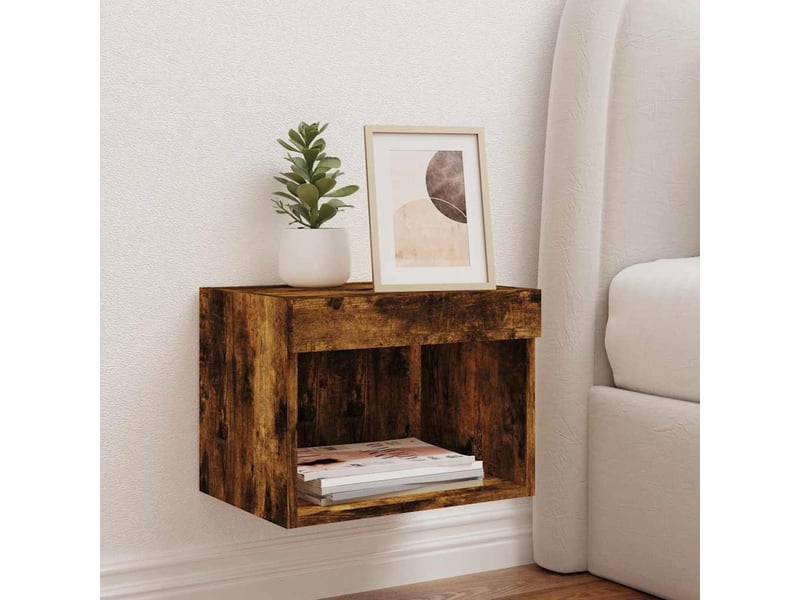  Table de chevet, table d'appoint murale avec lumières led chêne fumé shl91667  - Conforama C