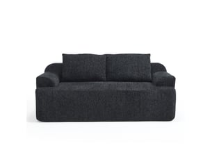 Canapé convertible modulaire 2 places noir en velours côtelé avec 2 coussins