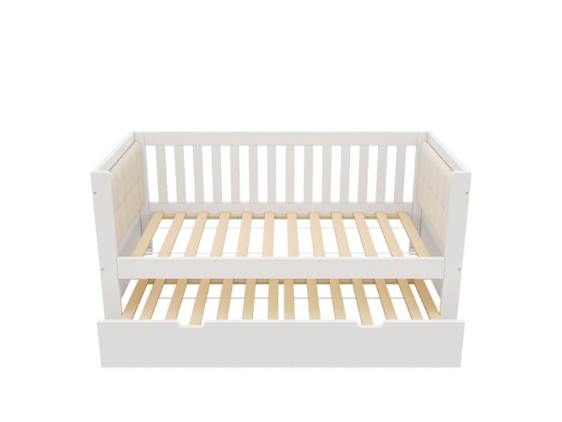  Lit banquette 90x190cm avec lit gigogne 90x190cm,canapé-lit de jour confortable,structure en pin massif et contreplaqué,pour petite chambre ou studio,blanc  - Conforama D