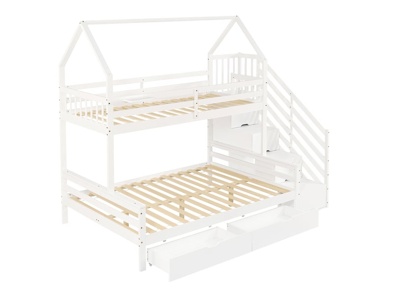 Lit enfant 140x200 cm avec bureau intégré, tiroirs et étagères – blanc naturel - Conforama D