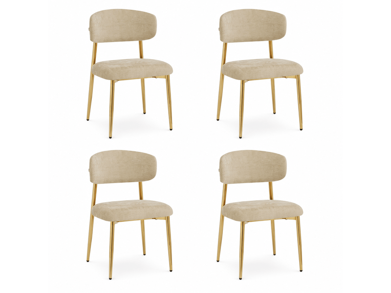  Lot de 4 chaises de salle à manger, dossier courbé, métal et bois, couleur marron et doré  - Conforama A