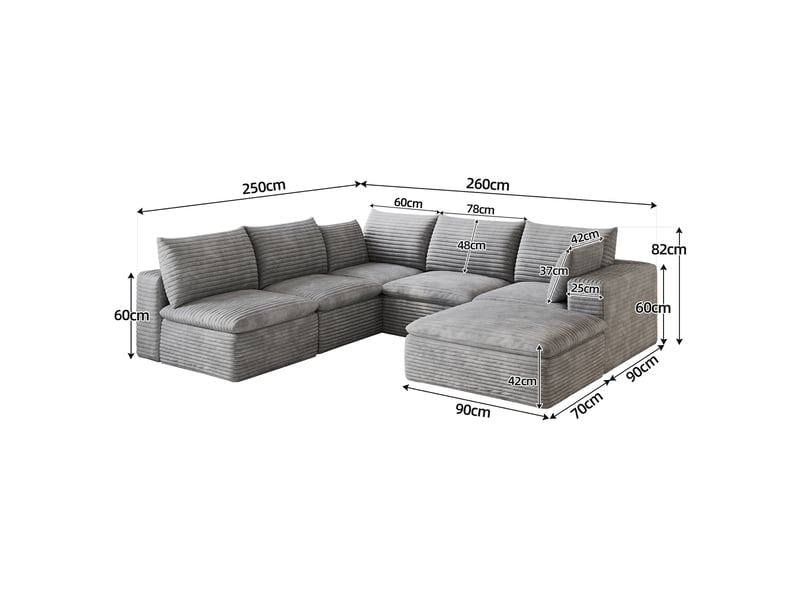 Canapé modulaire sans montage - configuration flexible, soutien mousse intégral, tissu gris - Conforama C