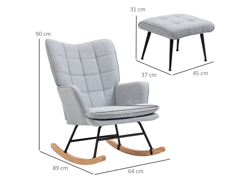  Fauteuil à bascule avec repose-pieds gris clair, fauteuil de relaxation aspect lin, charge 130 kg  - Conforama C