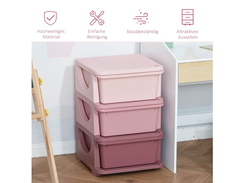  Meuble de rangement jouets enfant 37 x 37 x 56,5 cm – rose – 3 niveaux avec tiroirs amovibles  - Conforama D