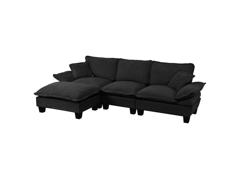 Canapé d'angle modulaire en l avec ottomane mobile et coussins, en chenille noir  - Conforama A