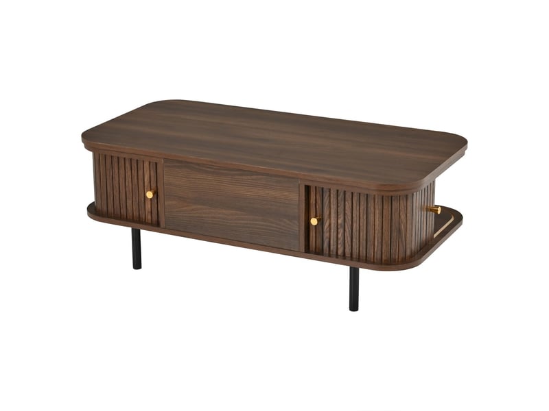  Table basse relevable 101 x 51 x 52 cm rangement à deux volets table basse avec rangement plateau réglable en hauteur configuration 2-en-1 structure en mdf finition noyer quatre pieds bords arrondis capacité de charge 75 kg  - Conforama A