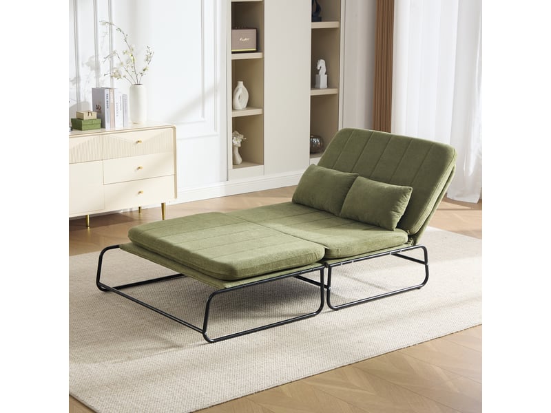  Canapé convertible 2 places - 104x85x92cm - banquette lit pliable dossier réglable tissu chenille et métal - vert  - Conforama D