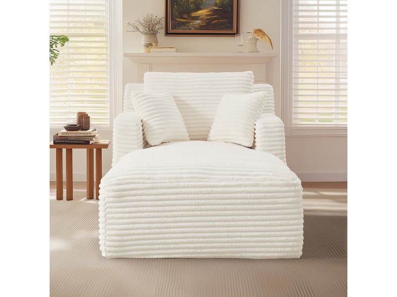 Chaise longue de relaxation moderne - 100x166x82cm - fauteuil de salon en velours côtelé design sans montage - crème  - Conforama D