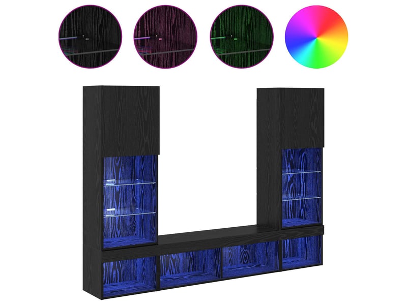  Unités murales tv avec led 5 pcs chêne noir bois d'ingénierie shl63047  - Conforama D