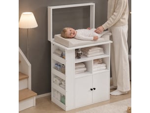 Commode à langer 2 en 1, 82x50x100 cm, meuble à langer avec rangements, mdf, blanc, sans matelas à langer