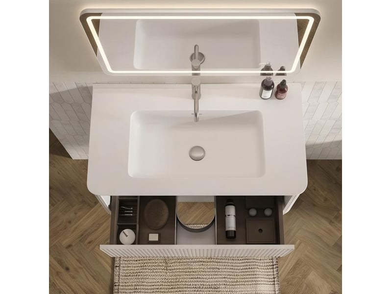  Ensemble meuble salle de bains suspendu 81x46,5x37 cm mdf blanc  - Conforama D