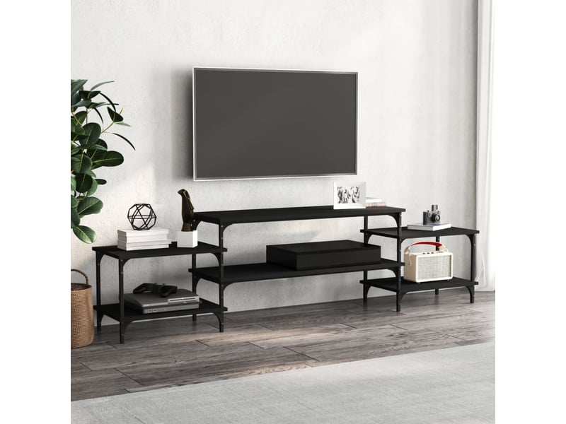  Meuble tv - banc tv - meuble de rangement noir 197x35x52 cm bois d'ingénierie  - Conforama B
