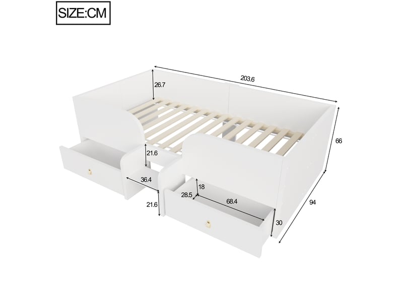 Lit enfant 90x200 cm blanc en bois avec 2 grands tiroirs, échelle de sécurité et barrières - Conforama C