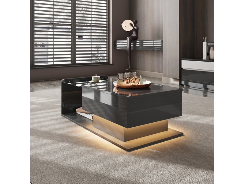  Table basse réglable 100x50 cm, hauteur 33 ou 47.5 cm, verre trempé, noire  - Conforama D