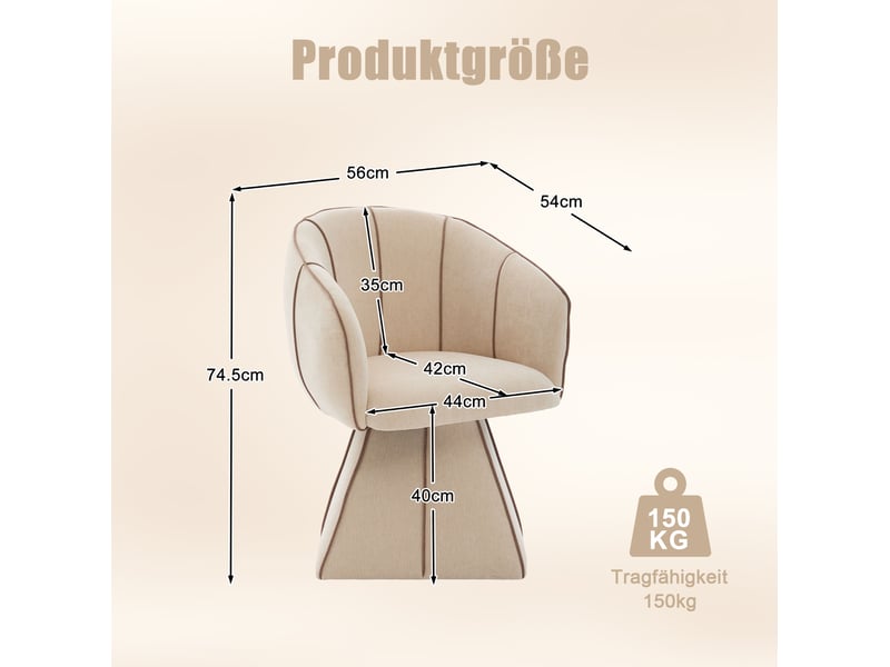  Fauteuil pivotant 56 x 54 x 74,5 cm, chenille, camel, avec dossier haut ergonomique et accoudoirs larges  - Conforama C