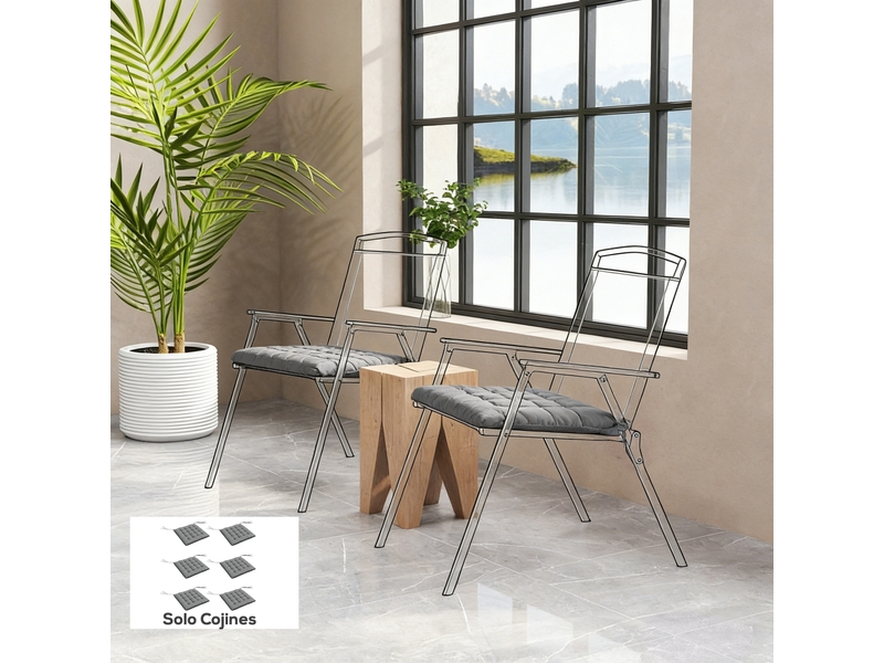  Lot de 6 coussins de chaise de jardin rembourrés 40x40 cm avec rubans gris  - Conforama D