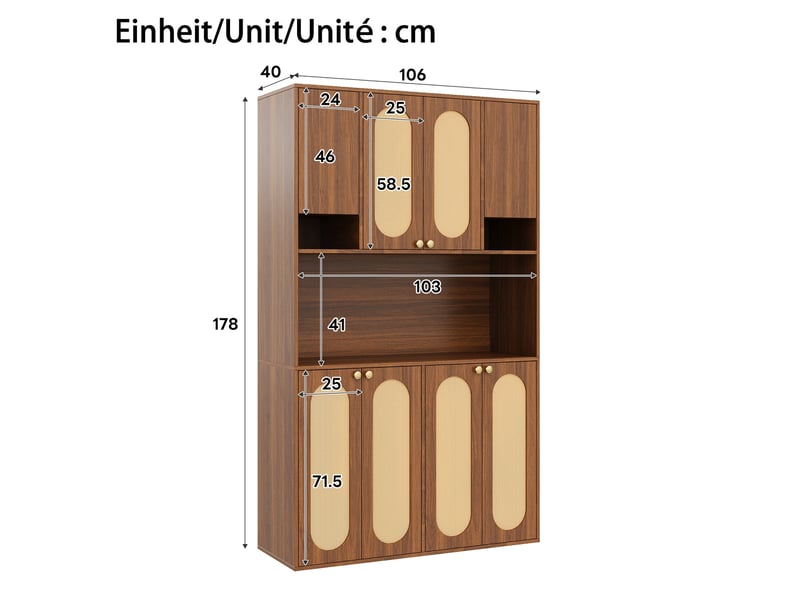  Buffet haut modenvie 8 portes avec espace bar led 106 x 40 x 178 cm mdf naturel  - Conforama C