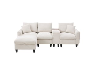 Canapé d'angle réversible convertible <strong>KORFEE</strong> <strong></strong> 4 places Velours côtelé beige avec coffre de rangement
