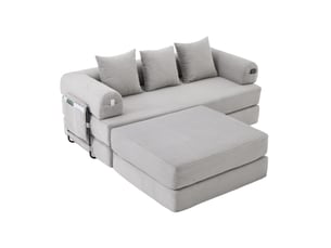 Canapé d'angle réversible fixe <strong>MERAX</strong> <strong>canapé compressible</strong> 3 places Velours côtelé gris clair