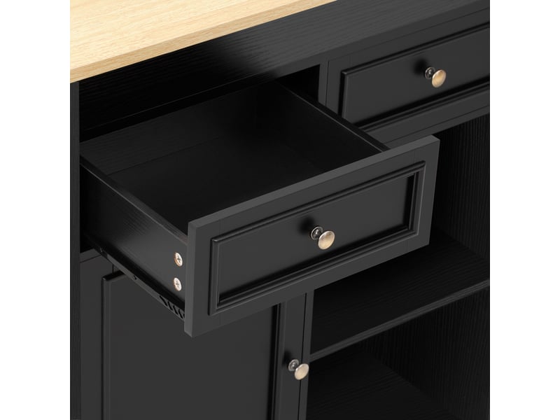  Îlot de cuisine mobile,112-188x45x92 cm,avec rangement,mdf,noir et naturel  - Conforama E