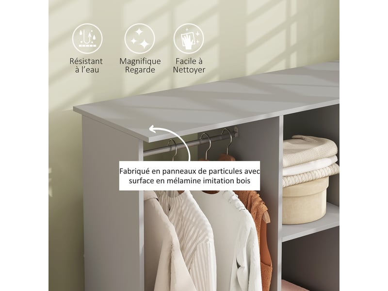  Armoire penderie meuble de rangement mobile 6 roulettes 120 x 40 x 128 cm en bois gris  - Conforama E
