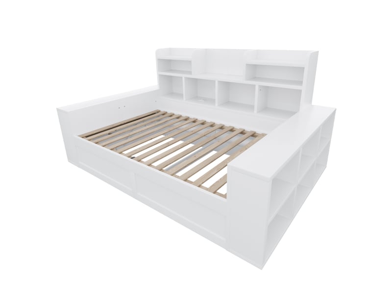  Canapé-lit multifonctionnel 90 x 200 cm blanc, mdf et contreplaqué, rangement hydraulique et éclairage led intégré  - Conforama D