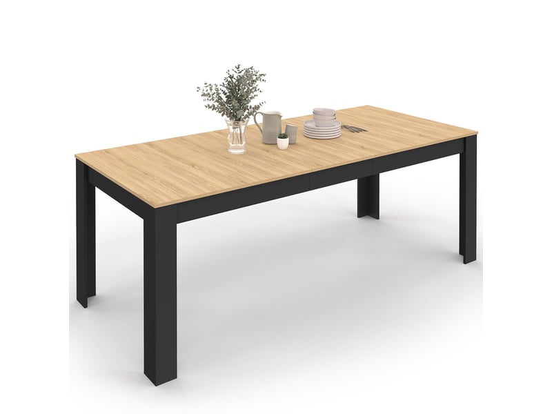 Table à manger rectangle rozy 4-8 personnes noire plateau façon hêtre 160 - 200 cm  - Conforama A