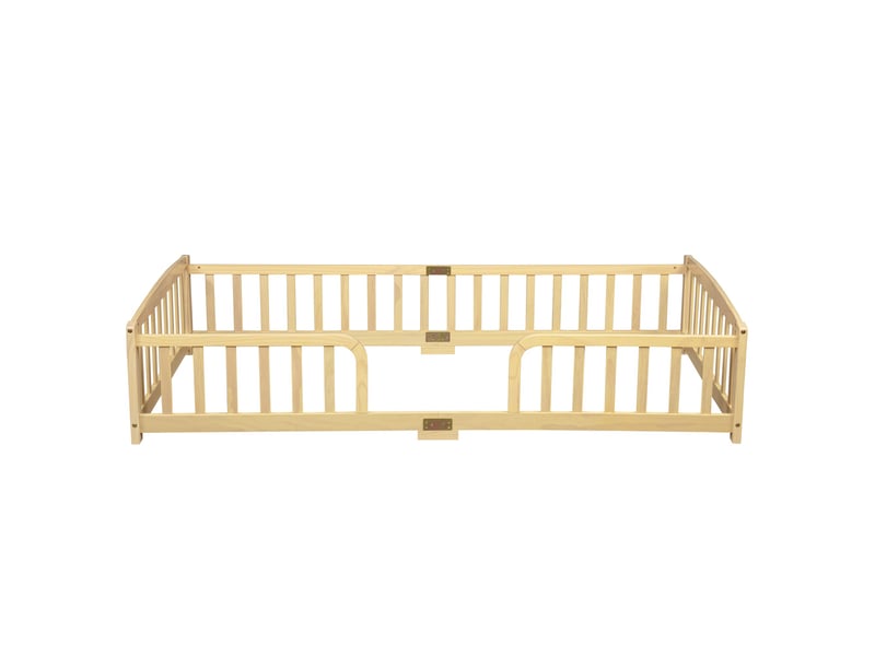  Lit enfant  140x200 cm boisnaturel lit enfant au sol avec barrière de sécurité et sommier  - Conforama A