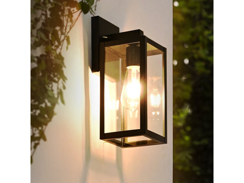  Applique murale extérieure avec applique murale antirouille avec abat-jour en verre transparent noir mat  - Conforama C