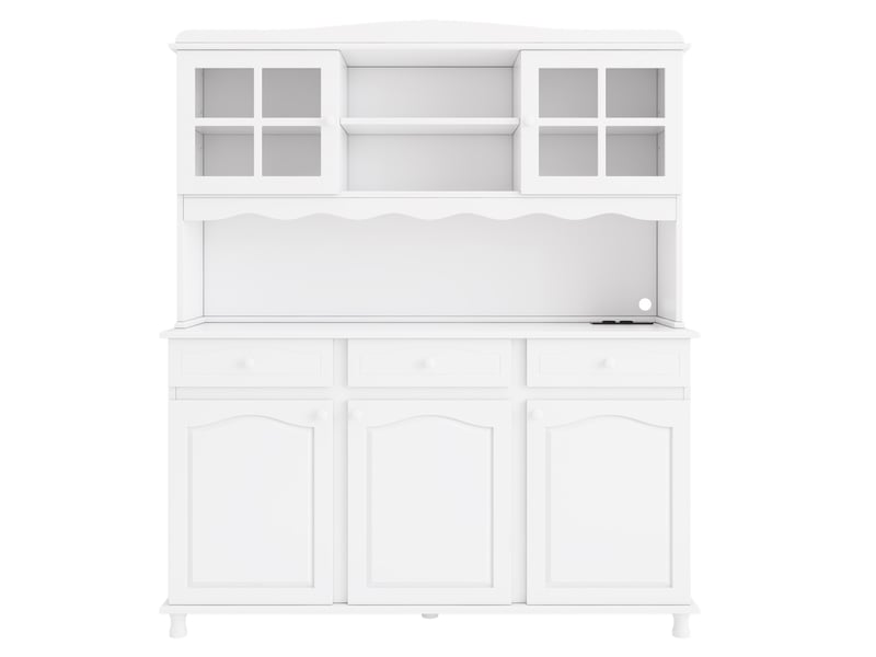  Buffet de cuisine avec led et 5 portes 3 tiroirs, prises et usb, meubles de rangement 135x40x185 cm blanc  - Conforama R