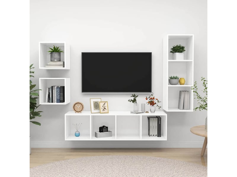  Ensemble de meuble tv - banc tv - meuble de rangement 4 pcs blanc bois d'ingénierie  - Conforama B