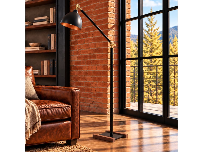  Lampadaire orientable design en métal noir et détails dorés elise  - Conforama D